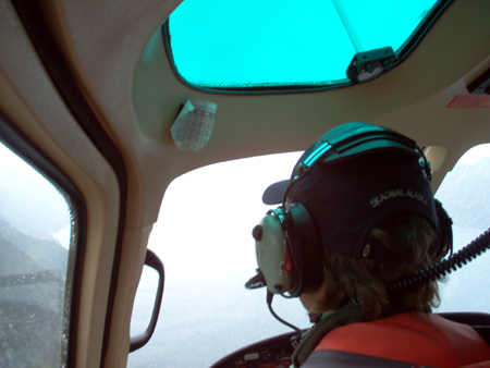 The pilot prepairs to land at Skagway
