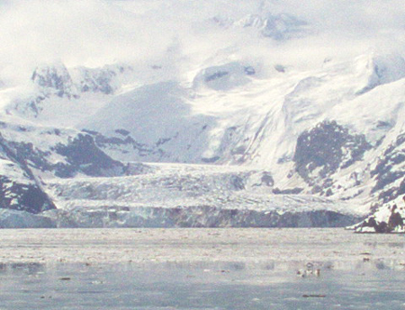 See the large ice field caused by the glacier calving?