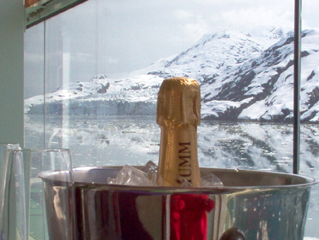 Sipping Champagne while viewing Glaciers from our Balcony?  Brilliant!